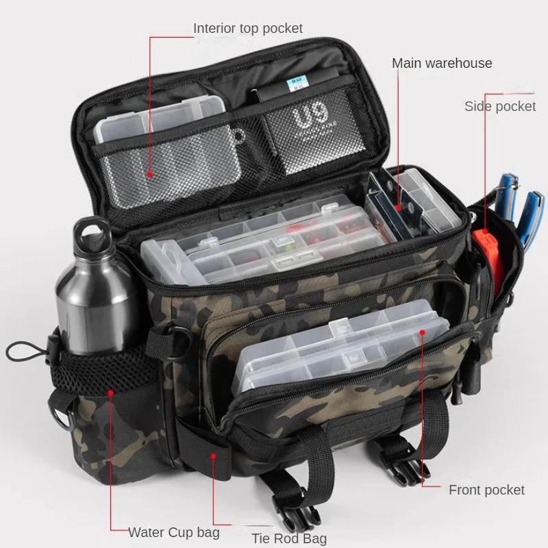 Adjustable Waist Pack for Fishing Waterproof Tackle Bag with Rod Holders - Splash Proof Lure Organizer Crossbody Storage -30°C Cold Proof