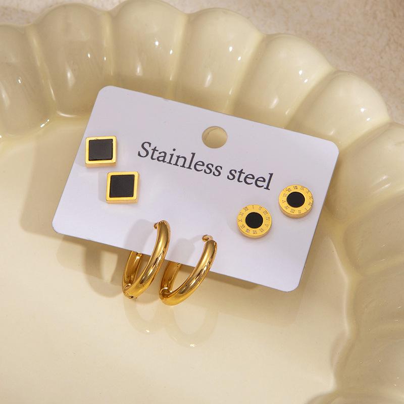 Elegant Four-Leaf Clover & Heart Earrings with Butterfly Detail, Titanium Steel Hoops - Non-Fading, Fashionable Summer Accessory