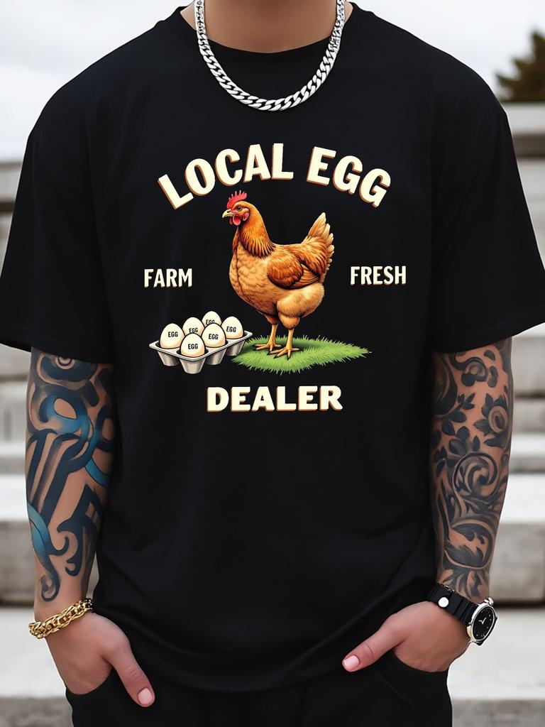 Unisex Cotton Tee Farm Chicken Egg Dealer Graphic Short Sleeve Crew Neck Casual Street T Shirt For Farm Lovers Summer Daily Tops