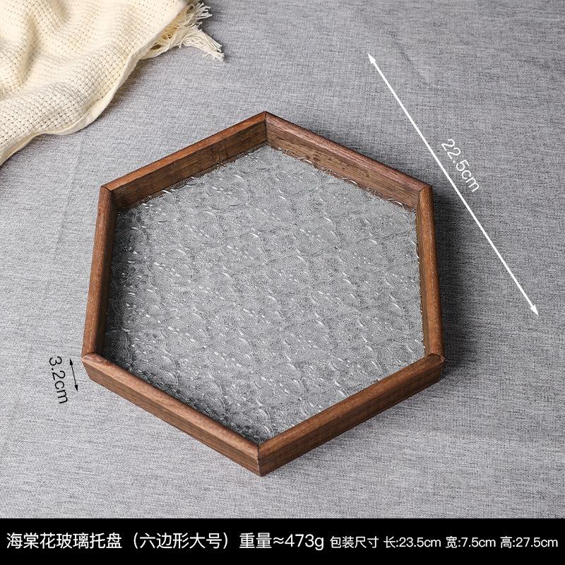 Vintage Haitang Flower Glass Tray Decoration Light Luxury Creative Home Living Room Tea Table Storage Tea Cup Fruit Plate