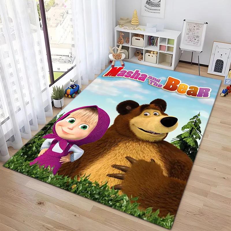 Russian animation Masha and the Bear Fairy Tale Cartoon Carpet Soft Home Living Room Bedroom Door Mat Outdoor Picnic Ground Mat rug T4