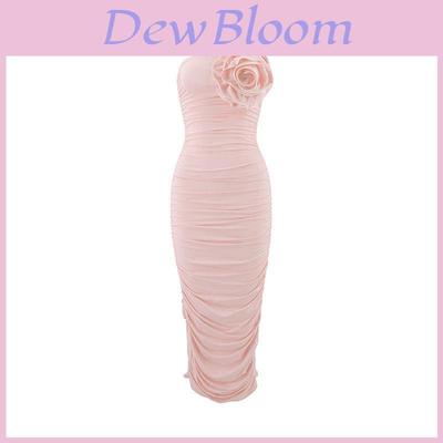 Summer Sexy Spaghetti Strap Bodycon Dress With 3d Floral Embellishments For Youths