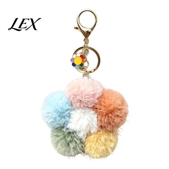 Backpack Keychain Plush Flower for Backpack, Fuzzy Floral Keyring Girls Bag Charm, Women Handbags Decorative Accessory Lightweight Charm