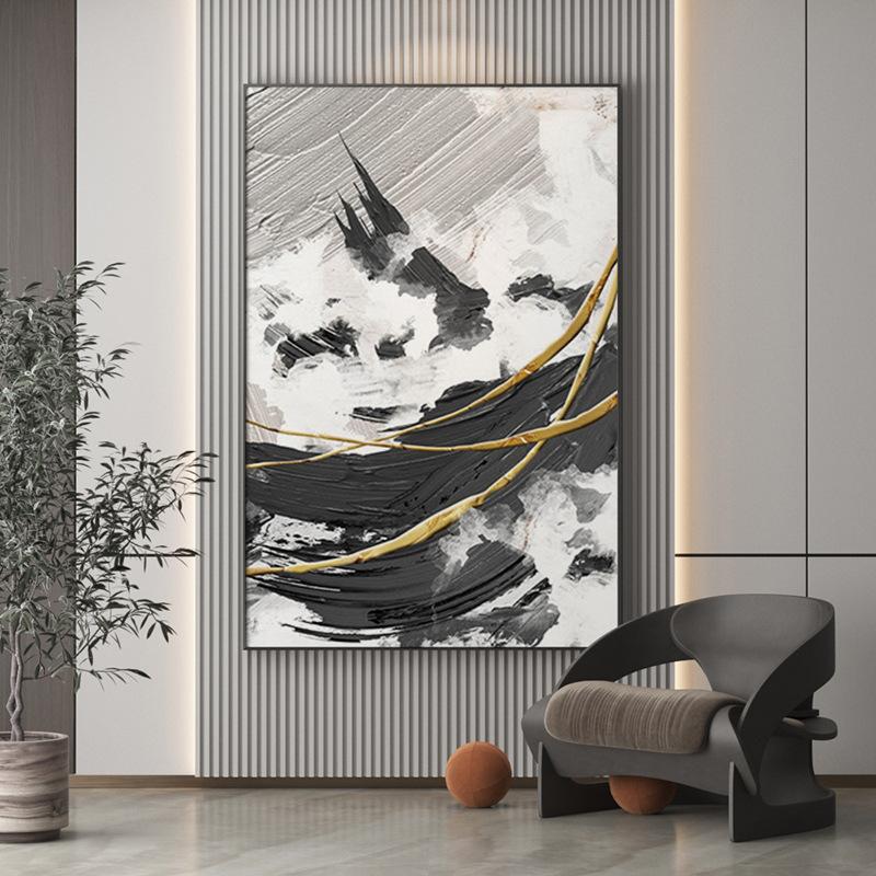 Moderno abstracto Goden blanco y negro aerosol lienzo decorativo carteles porche pasillo pintura al óleo colgante impresión en lienzo arte de la pared