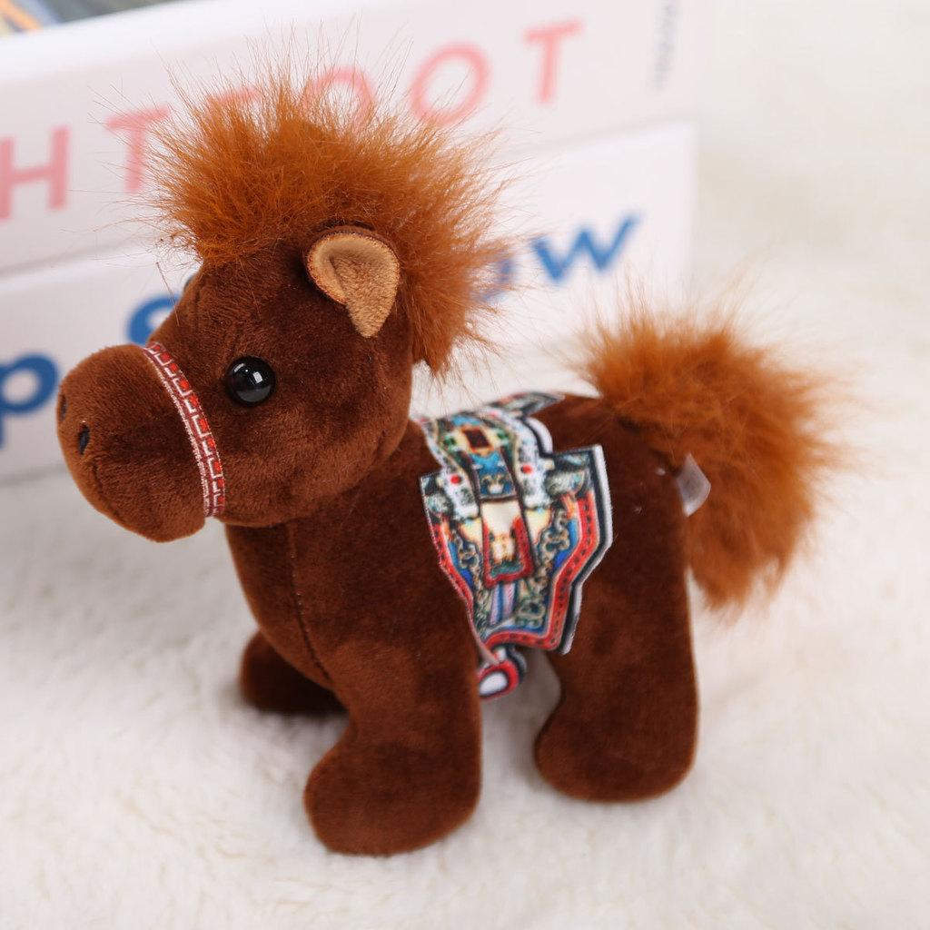 Plush Pony Keychain With Cotton Filling For Girls Backpack Decor 10cm темно-коричневого