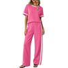 Conjunto de Dos Piezas para Mujer Informal para Estar en Casa Top de Manga Corta y Pantalones de Pierna Ancha Tejido Suave Ajuste Cómodo Estilo Relajado