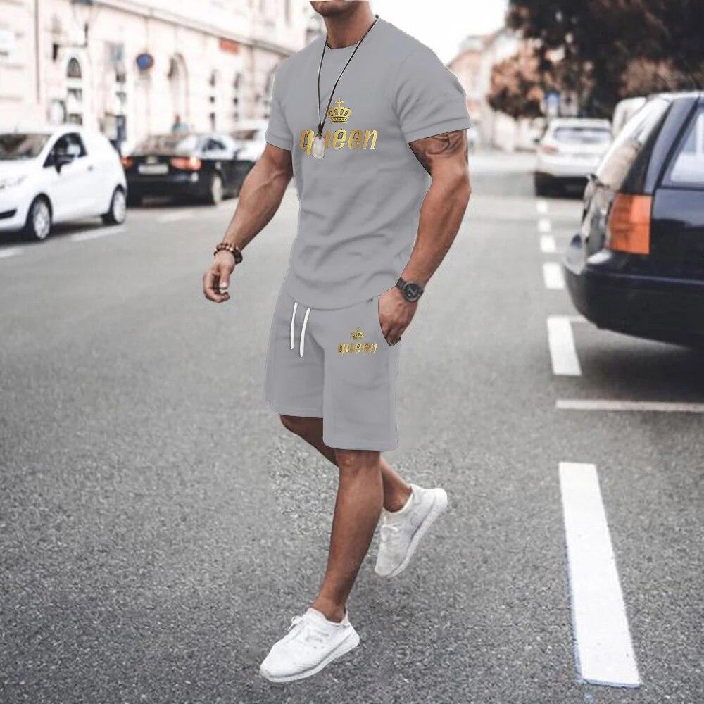 Summer Europe and the United States 3D Men's Suit Digital Printed Short Sleeve Shorts Fashion Sports Two-piece Set