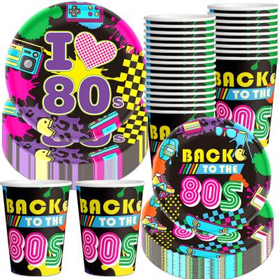 80S Themed Party Decoration, Retro Radio, Paper Plate, Paper Cup, Knife, Fork And Spoon Set Custom