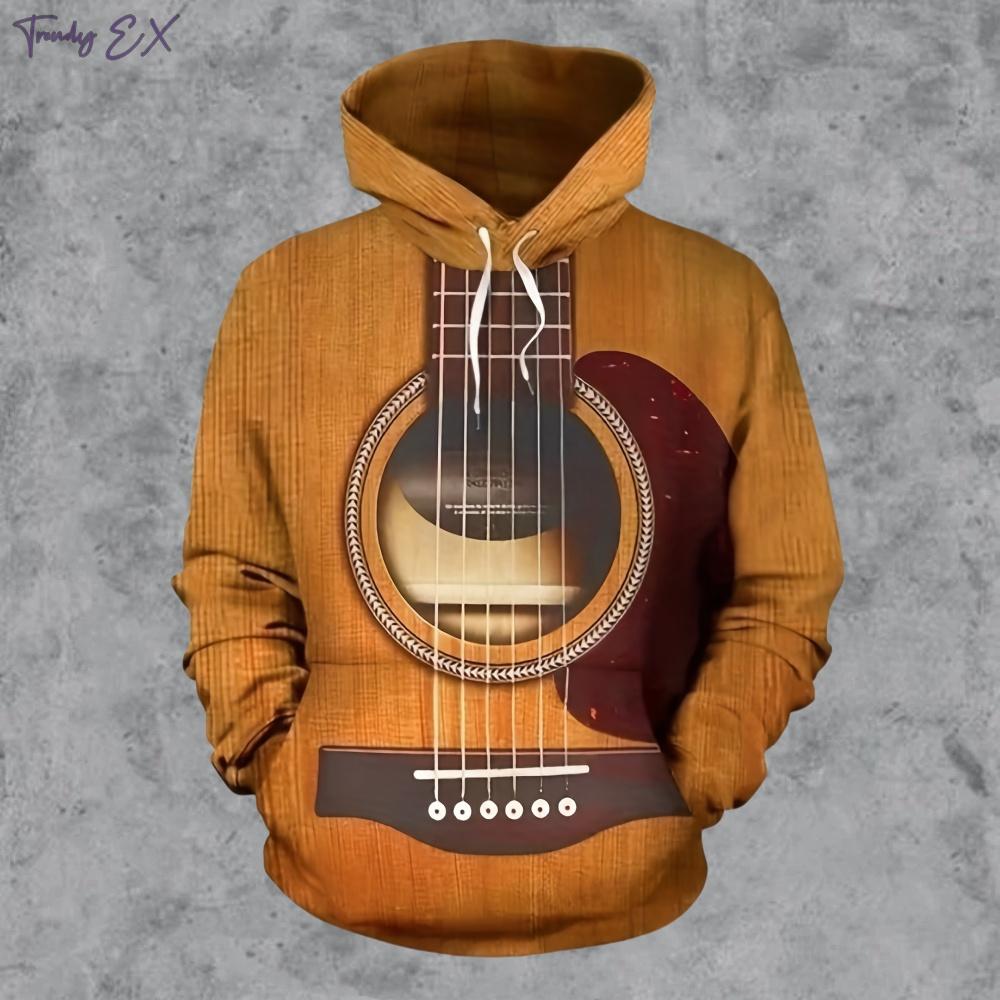 Sweatshirt Man Funny Guitar Pattern Fashion Street Oversized Hoodie Quick-Drying Sports 3D Print Casual Pockets Men's Clothing