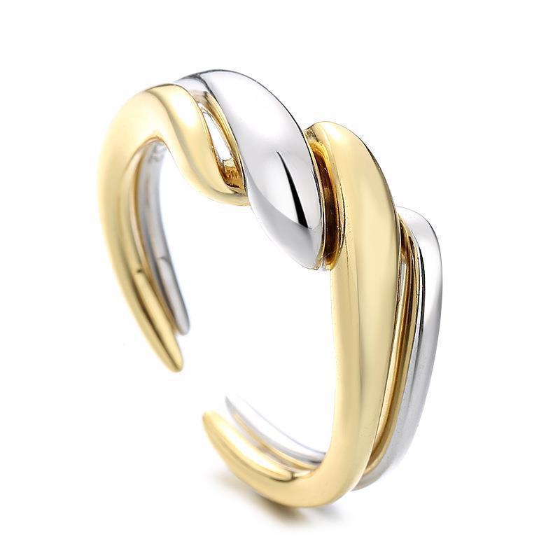 Korean Style Fashionable Color-blocked Thick Twist Ring Twisted Geometric Two-piece Set Stacked Punk Open Ring