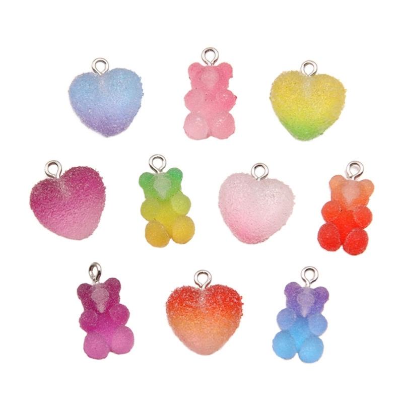20Pcs Mixed Color Bear Heart Star DIY Charm Versatile Resin Pendants for Handmade Jewelry and Keychain Embellishments