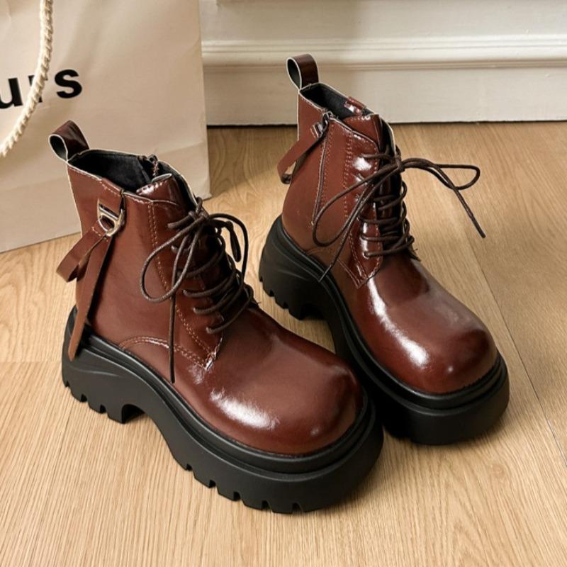 

Ankle for Women Flats Platform Leather Retro Woman Winter New Trend Sport Fad Goth Mujer Botas for Adult Women 35