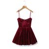 Autumn new red golden velvet dress high-end suspender waist tutu dress celebrity small dress short skirt