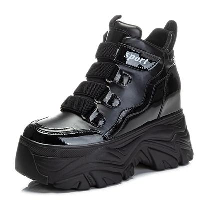 Black 8cm Genuine Lesther Pig Suede Down Cloth Ankle Boots Platform Wedge Women Casual Autumn Winter Hidden Heel Sneakers Shoes
