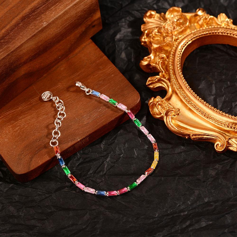 Cold Wind Color Zircon High-End Full Diamond Simple Necklace Women'S Collarbone Chain Trend Light Luxury Jewelry Neck Chain