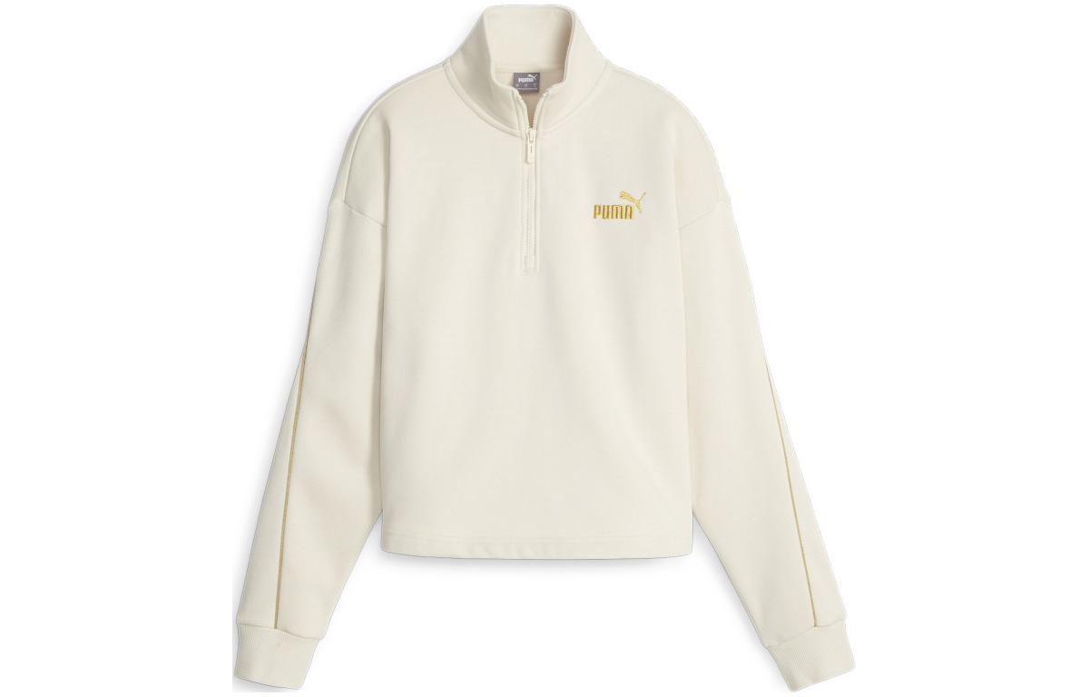 Женская толстовка PUMA ESSENTIALS+MINIMAL GOLD с молнией до середины и воротником-стойкой, флисовая, белая 680020-87 M