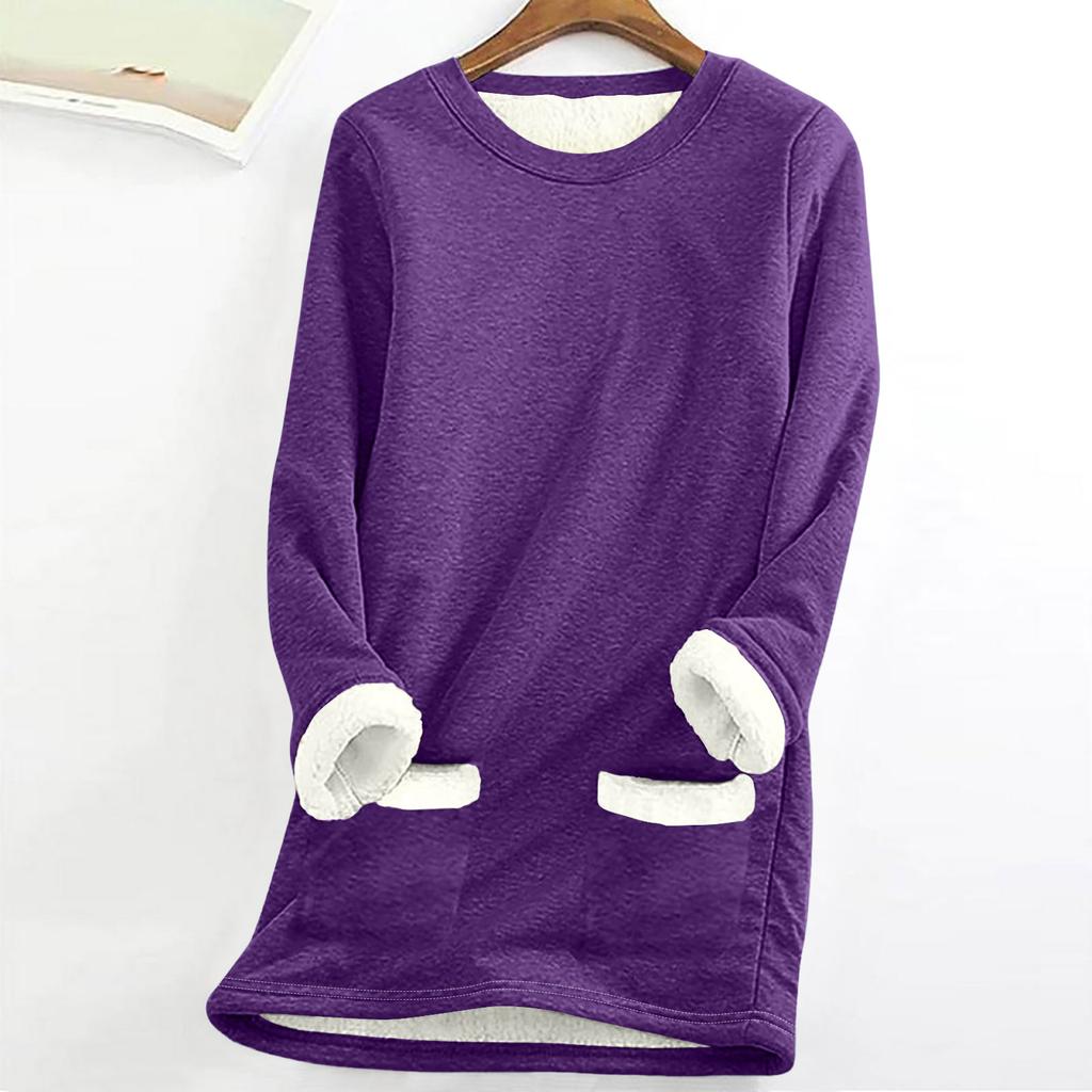 Women Christmas Thick Fleece Printing Sweatshirt Warm Underwear Top