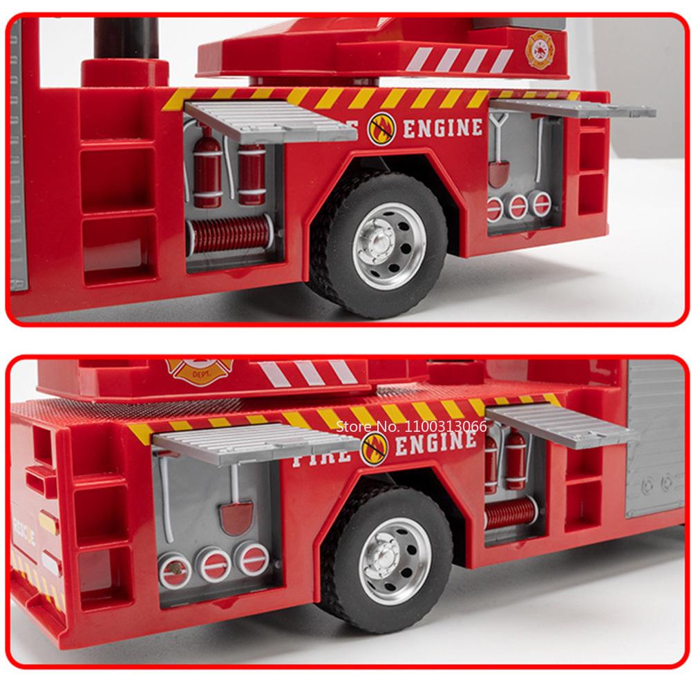 1:18 Scale Alloy Fire Truck with Light and Music Ladder Fire Trucks Water Spray Sprinkler Vehicle for Children Birthday Present