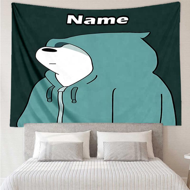 Custom Name We Bare Bears Print Tapestry, Backdrop, Easy Setup, Ideal for Bedroom, Office & Living Room, with Aesthetic Wall Hanging Decor.