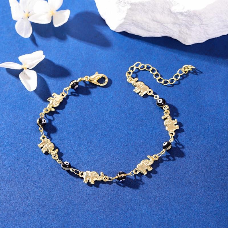 1Pc Gold Elephant Charm Bracelet Colorful Evil Eye Beads Adjustable Chain Bohemian Lucky Wrist Jewelry for Women Girls