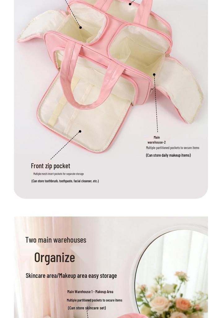 Large Capacity Multi-functional Makeup Bag with Multi-layer Compartments - Portable Travel Toiletry Storage Bag