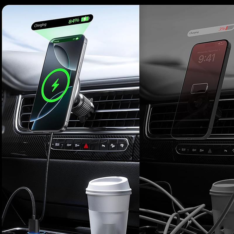 UYUXIO 15W Magnetic Wireless Car Charger Air Vent Fast Charging Car Mount Phone Holder with Magnet for iPhone 16 15 14 13 12