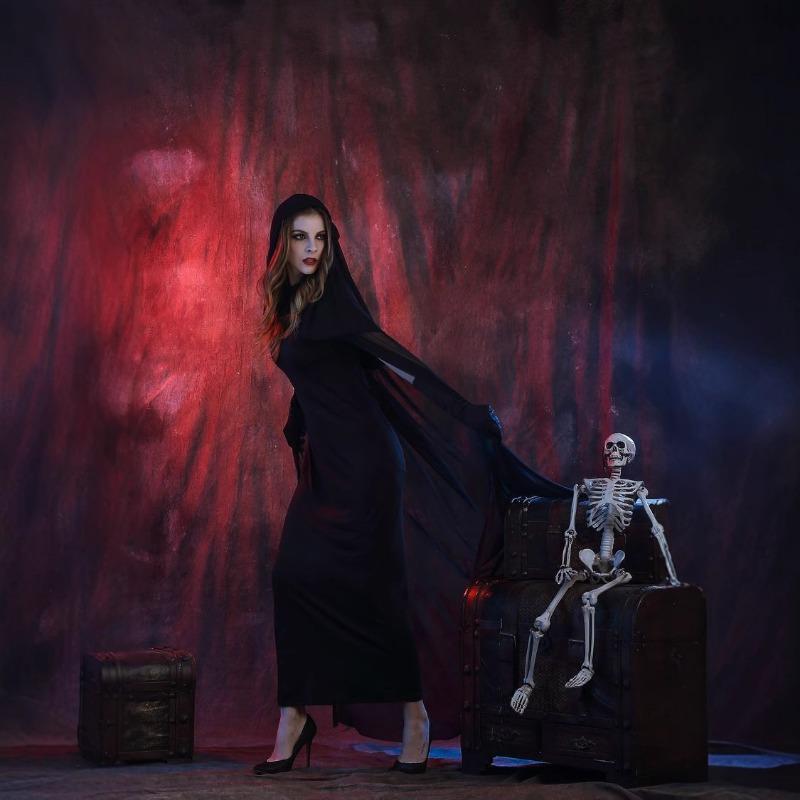 Halloween black devil costume, cape of death, vampire witch costume, masquerade, stage costume