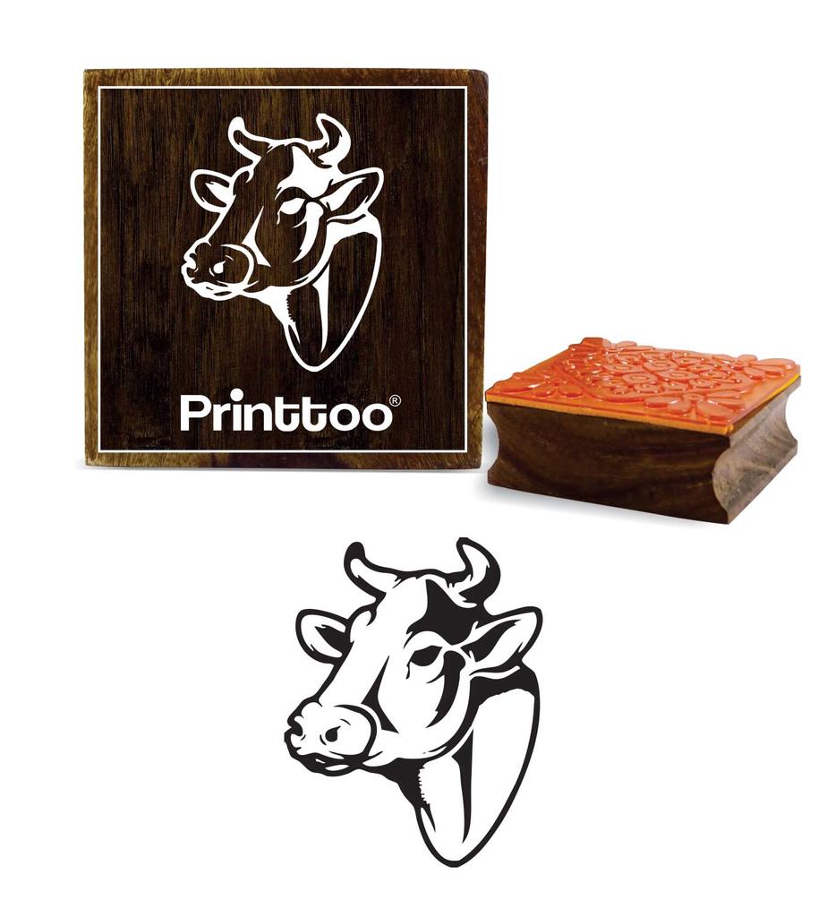 Printtoo Square Wooden Rubber Stamp Scrap-booking Bull Head Pattern Stamps-2 X 2