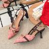 Women's Fashion Baotou Sandals Spring  Pointed Head Shallow Mouth Metal Buckle Anti-slip Wear-resistant High Heels