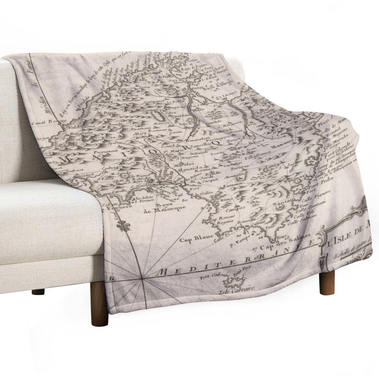 

Vintage Mallorca Spain Map (1764) Throw Blanket Camping Moving Cute Plaid wednesday Blankets 30x40in