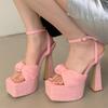 Fashion Eilyken Summer Square Toe Buckle Strap Women Sandals Fashion Platform Chunky High Heels Banquet Party Shoes
