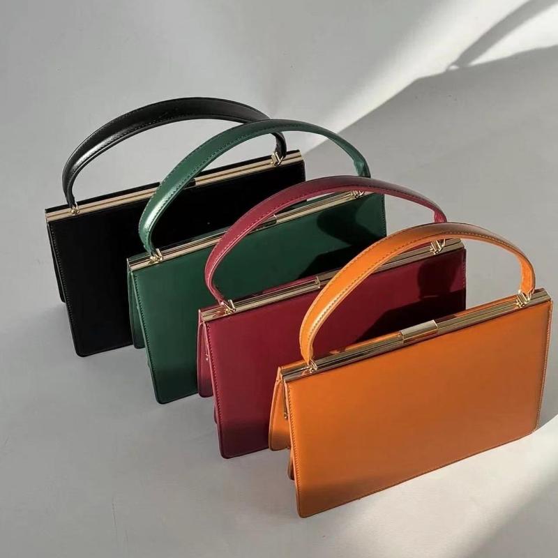 Luxury Simple PU Leather Top Handle Bags for Women Vintage Female Clip Closed Underarm Bags Fashion Solid Color Ladies Handbags