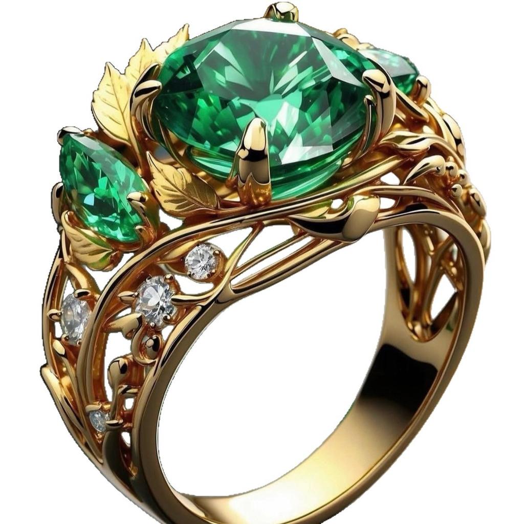 Luxury European and American New Rings, Creative Flowers, High-end Women's Emerald Diamond Rings, Jewelry