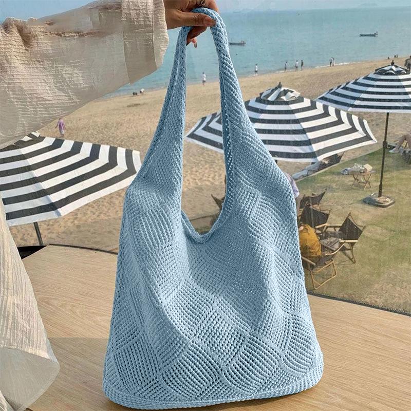 Handgestrickte Handtasche mit großer Kapazität, gestrickte Schulter-Einkaufstasche