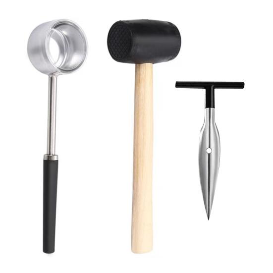 Coconut Opener Tool Set Stainless Steel Coconut Meat Scraper Coconut Opener with Rubber Mallet Food Grade Portable Coconut Opening Tools