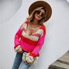 Spring New Arrival Patchwork V-Neck Loose Slim-Fit Sweater