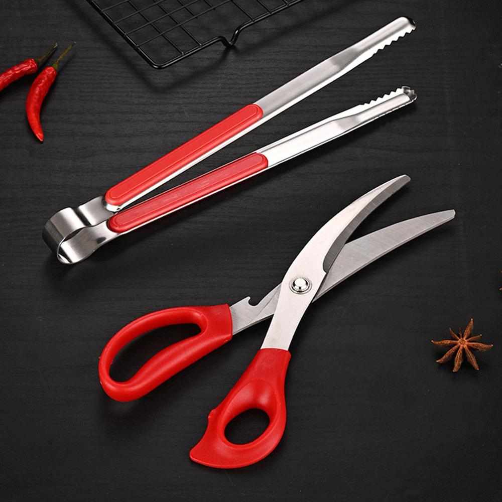 2PCS Korean Style Steel Barbecue Clip Scissors Set High-temperature Resistant Multi-purpose Barbecue Tools Durable