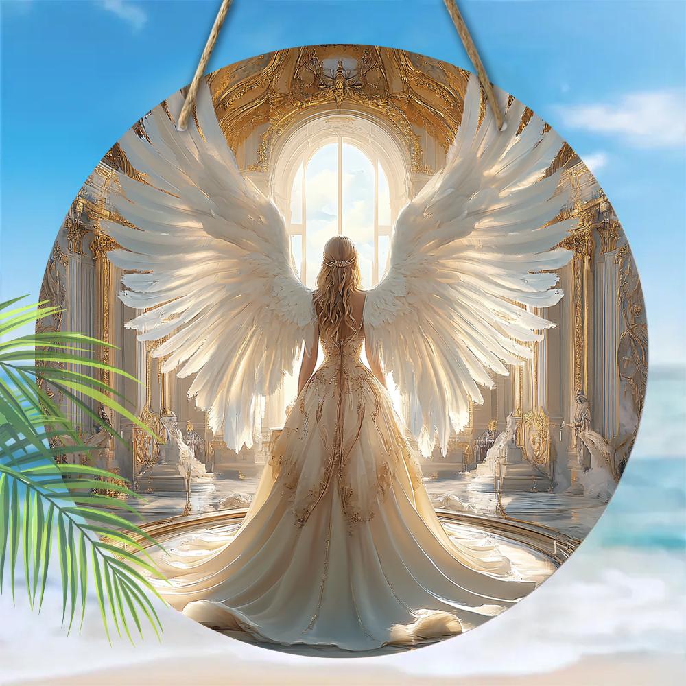 Pendant with a pattern of the back of an angel, decoration of home walls or doors, 2d flat wooden, Christmas decoration, gifts for friends and family