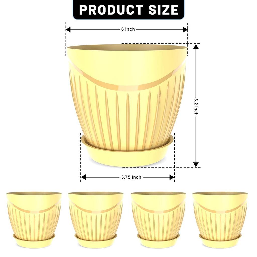 (Pack of 5) 6 Inch Premium Round Plastic Flower Pots with Tray for Home Planters, Terrace,for Home Indoor & Outdoor Gardening Plants