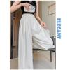 White High-Waisted Ice Silk Wide-Leg Pants for Women - Summer Casual Drape Style