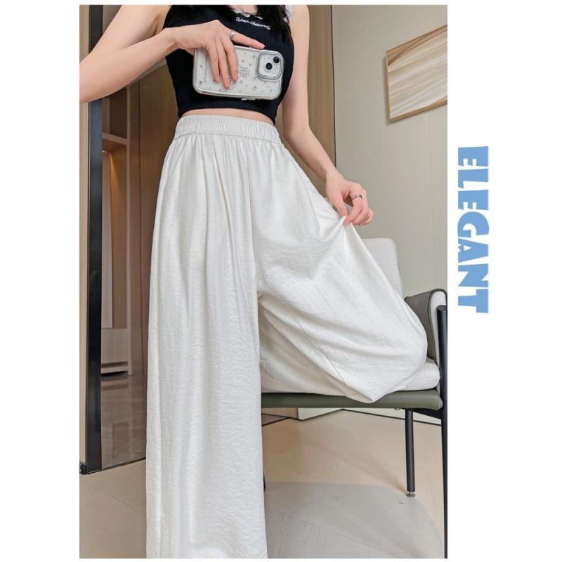 White High-Waisted Ice Silk Wide-Leg Pants for Women - Summer Casual Drape Style