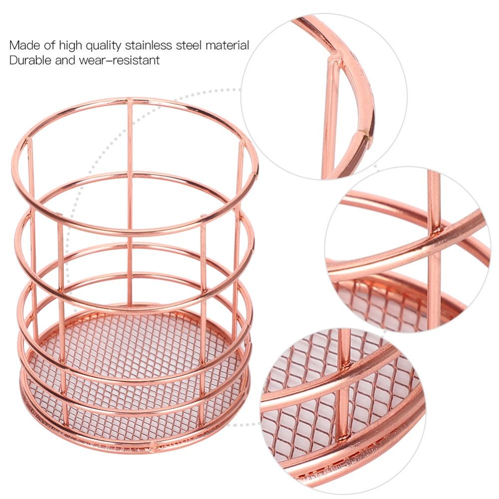 2Pcs Stainless Steel Pen Holder Hollow Design Storage Container Stainless Steel Pen Holder  Desktop