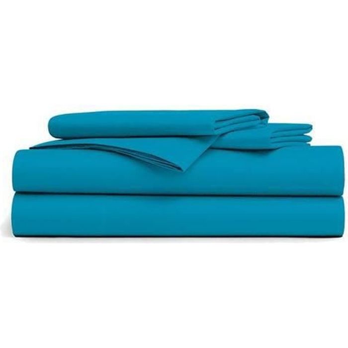 Drap Plat - DUBLANC - 240x300cm - Turquoise - 100% Coton - Grand bonnet extensible