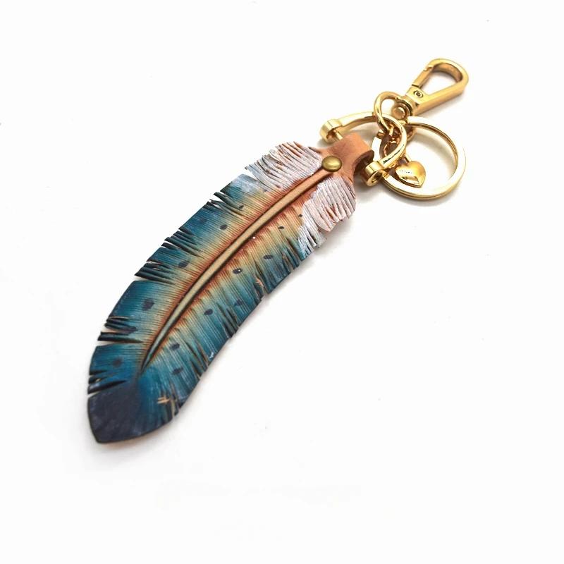 

Перья из кожи ручной работы, оригинальный скандинавский кулон для сумки, закладка для книги, кулон для сумки, чистая коровья кожа, брелок для ключей от машины ручной работы темно-синий