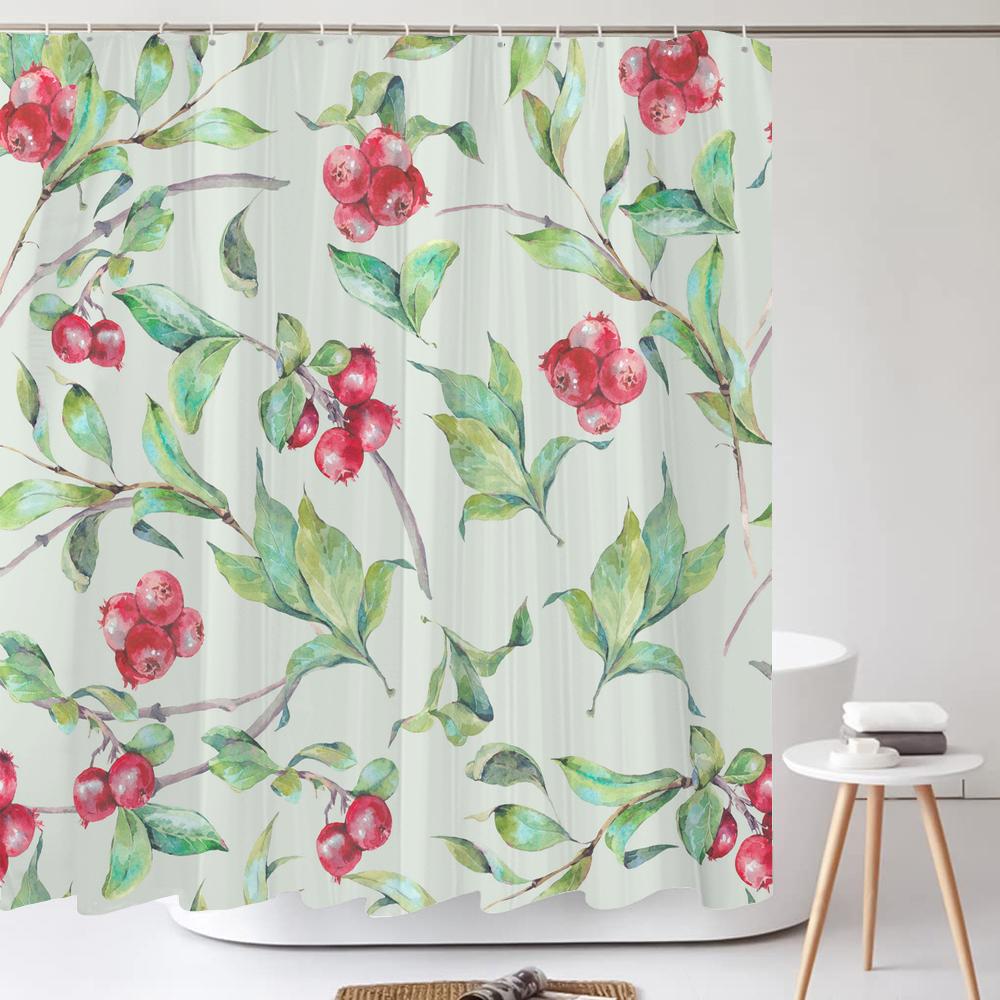 Grüne Pflanze Blatt Blume Duschvorhang, Moderner Nordic Minimalistischer Duschvorhang Polyester Stoff Badezimmervorhang für Badezimmer Dekor