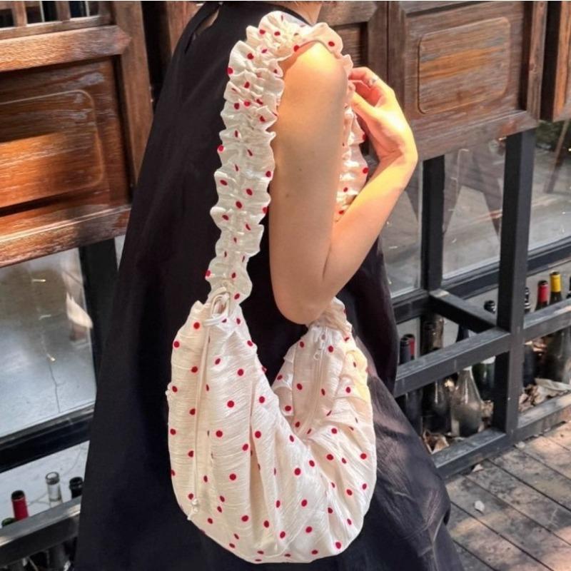 

Плиссированная кружевная сумка-пельмень в горошек, сумка кроссбоди на кулиске и молнии, сумка-тоут для поездок красный