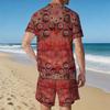 Men Diagonal Orange Yellow Stripe Split Print Short Sleeve Tee And Matching Shorts Two Piece Outfit
