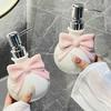 Pink Bow Soap Dispenser Refillable Shower Bottle Ceramic Press Pump Lotion Bottle for Liquid Hand Sanitizer Shampoo Bathroom