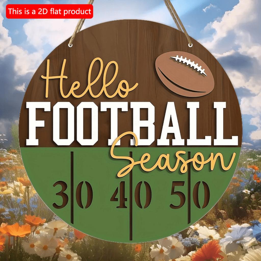 2D Flat 20cm1pc Hello Football Season Round Wooden Wall Hanging Decor -Retro football sport Vintage Wooden Pendant, Good blessing atmosphere Home