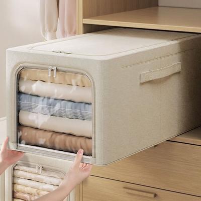 Clear Window Steel Frame Storage Box Foldable Dustproof Closet Clothes Storage Bins Stackable with Handles Wardrobe Organizer